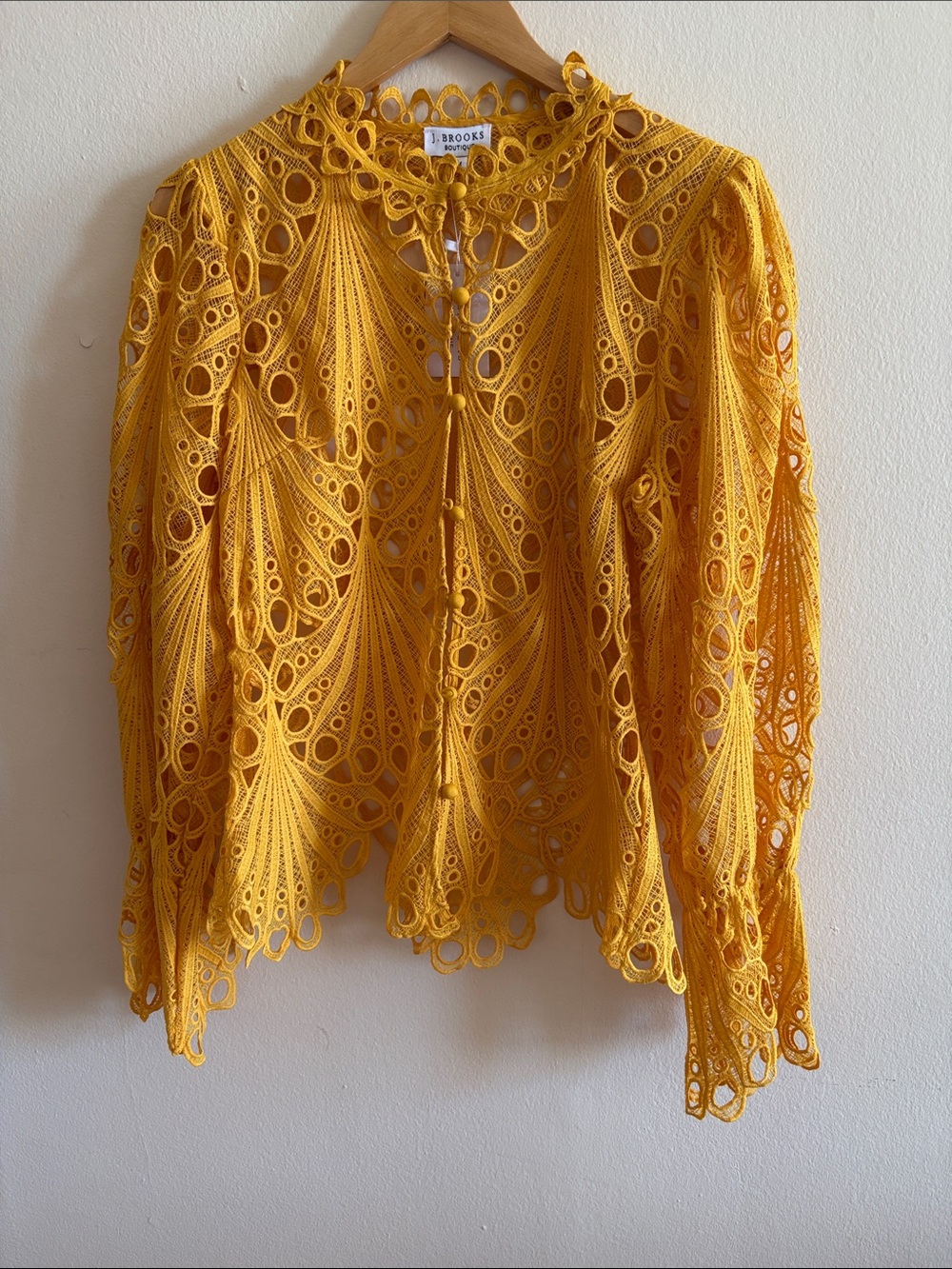J. Brooks Boutique Yellow Lace Statement Blouse Jacket Medium NWT